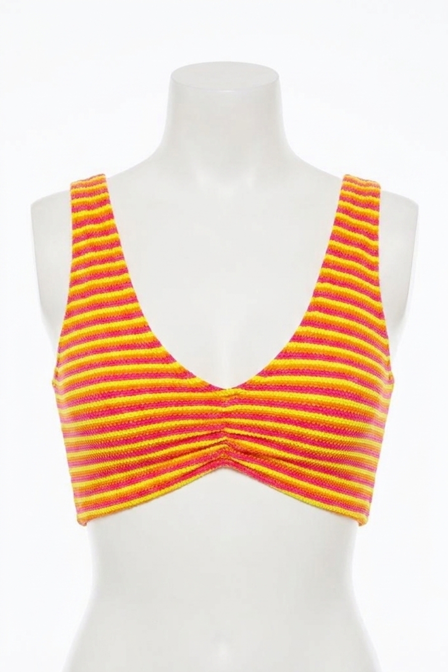 NEW MONTCE kim ruched variation bikini top in neon stripe